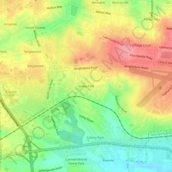 Mappa topografica Valley Park, altitudine, rilievo