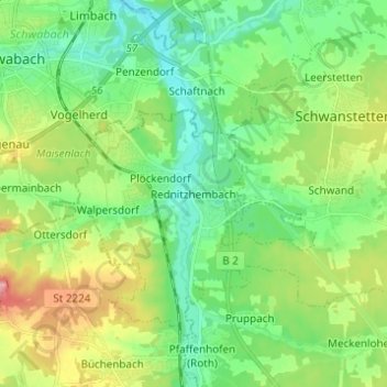Mappa topografica Rednitzhembach, altitudine, rilievo