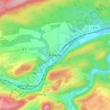 Mappa topografica Bredelar, altitudine, rilievo
