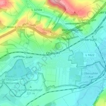 Mappa topografica Obersuhl, altitudine, rilievo