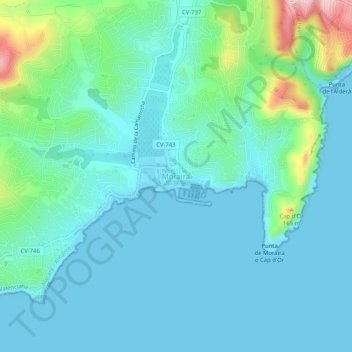 Mappa topografica Moraira, altitudine, rilievo
