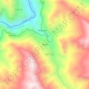 Mappa topografica Churin, altitudine, rilievo