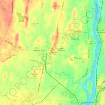 Mappa topografica Suffield, altitudine, rilievo