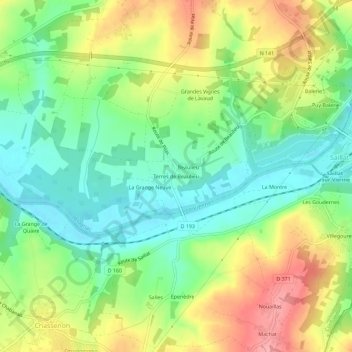 Mappa topografica Terres de Beaulieu, altitudine, rilievo