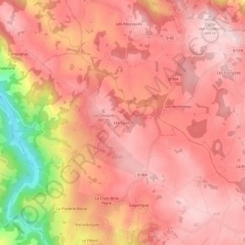 Mappa topografica Les Cazals, altitudine, rilievo