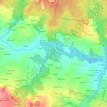 Mappa topografica Kerpeu, altitudine, rilievo