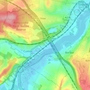 Mappa topografica Cuxton Brickfield, altitudine, rilievo