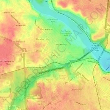 Mappa topografica Gravel Hill, altitudine, rilievo