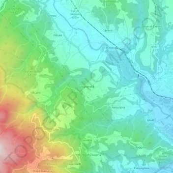 Mappa topografica Gragnanella, altitudine, rilievo