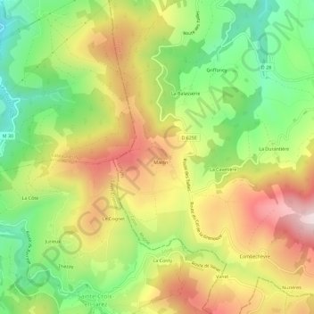 Mappa topografica Marlin, altitudine, rilievo