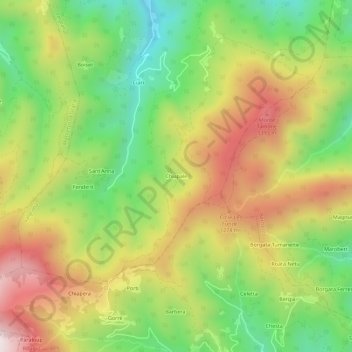 Mappa topografica Chiapale, altitudine, rilievo