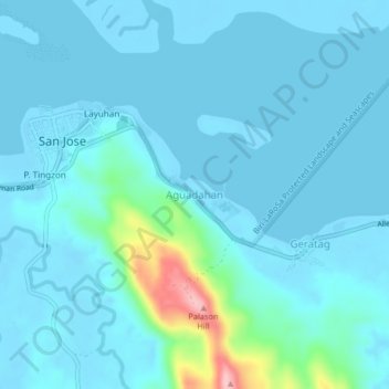 Mappa topografica Aguadahan, altitudine, rilievo