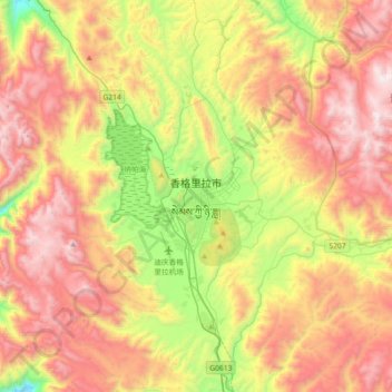 Mappa topografica 香格里拉市, altitudine, rilievo
