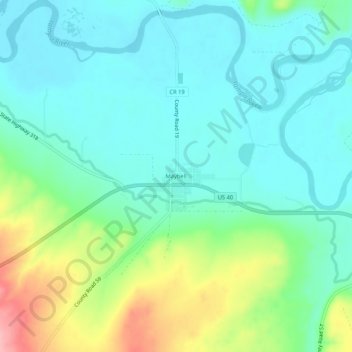 Mappa topografica Maybell, altitudine, rilievo