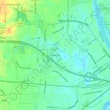 Mappa topografica Parkwood, altitudine, rilievo