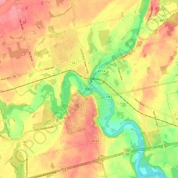 Mappa topografica Paris, altitudine, rilievo