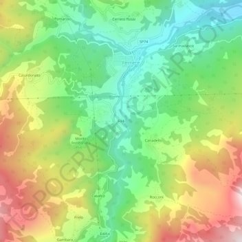 Mappa topografica Folli, altitudine, rilievo