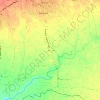 Mappa topografica Itlugan, altitudine, rilievo
