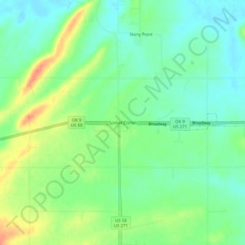 Mappa topografica Sunset Corner, altitudine, rilievo