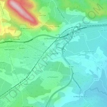 Mappa topografica Causserène, altitudine, rilievo