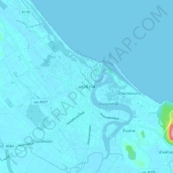 Mappa topografica Narathiwat, altitudine, rilievo