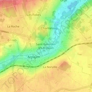 Mappa topografica Saint-Germain-lès-Arpajon, altitudine, rilievo