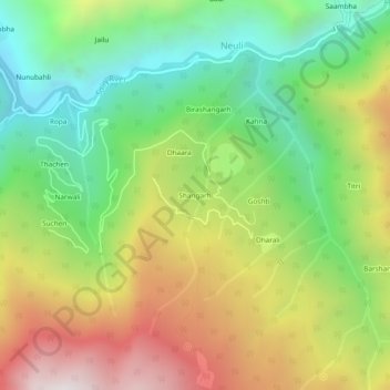 Mappa topografica Shangarh, altitudine, rilievo