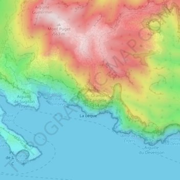 Mappa topografica Arrête de Marseille, altitudine, rilievo