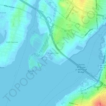 Mappa topografica Brayton Point, altitudine, rilievo