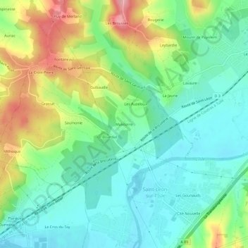 Mappa topografica Maleterre, altitudine, rilievo