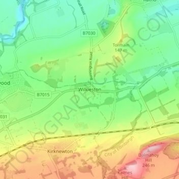 Mappa topografica Wilkieston, altitudine, rilievo