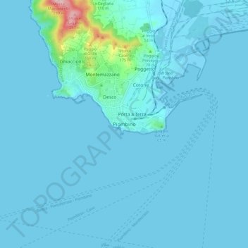 Mappa topografica Piombino, altitudine, rilievo