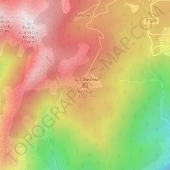 Mappa topografica Le Refuge, altitudine, rilievo