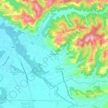 Mappa topografica Baccanella, altitudine, rilievo