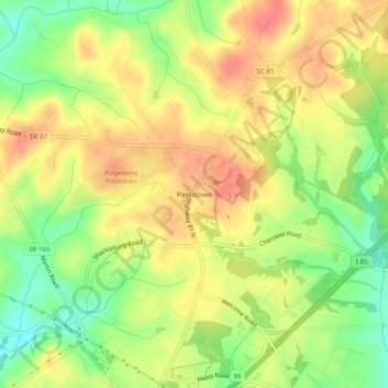 Mappa topografica Piercetown, altitudine, rilievo