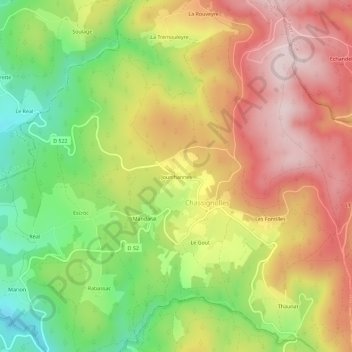 Mappa topografica Jourchannes, altitudine, rilievo