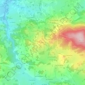 Mappa topografica Le Teilloux, altitudine, rilievo