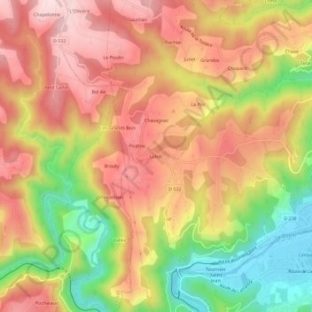 Mappa topografica Lubac, altitudine, rilievo