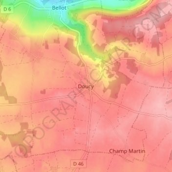 Mappa topografica Doucy, altitudine, rilievo