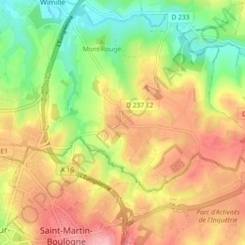 Mappa topografica Rupembert, altitudine, rilievo
