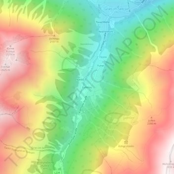 Mappa topografica Juifenau, altitudine, rilievo