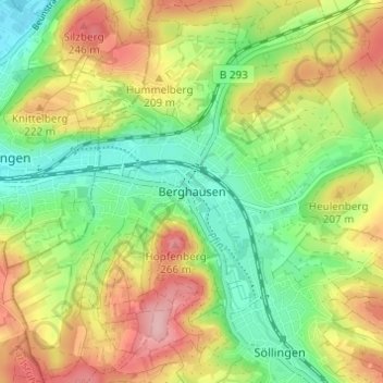 Mappa topografica Berghausen, altitudine, rilievo