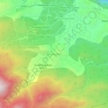 Mappa topografica Mundakai, altitudine, rilievo