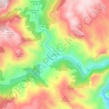 Mappa topografica Ludiente, altitudine, rilievo