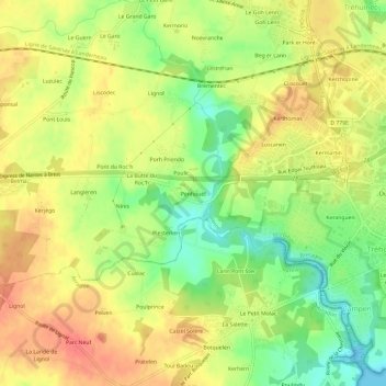 Mappa topografica Penhouët, altitudine, rilievo