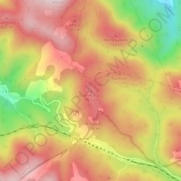 Mappa topografica Burnikurutz, altitudine, rilievo