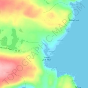 Mappa topografica Brigus South, altitudine, rilievo