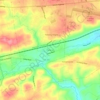 Mappa topografica Pomeroy, altitudine, rilievo
