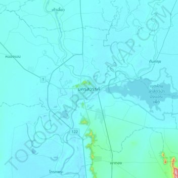 Mappa topografica Nakhon Sawan, altitudine, rilievo