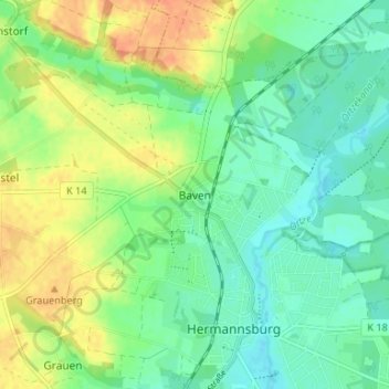 Mappa topografica Baven, altitudine, rilievo